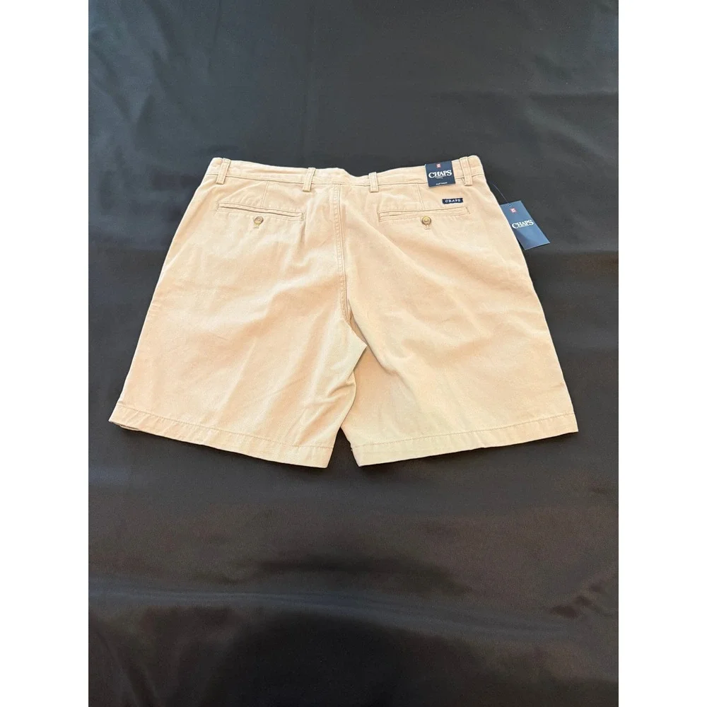 Chaps Mens Tan Khaki Flat Front Cotton Twill Casual Shorts Size 38 NWT